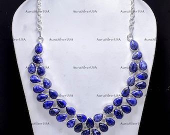 Lapis Lazuli Sterling Silver Cluster Necklace | Handmade Vintage Style