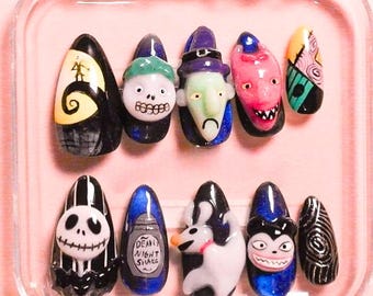 Horrible Story Halloween Press On Nails | 3D Spooky Faces | Gothic Y2K Nails | Nightmare Nails Art | Nails for Halloween