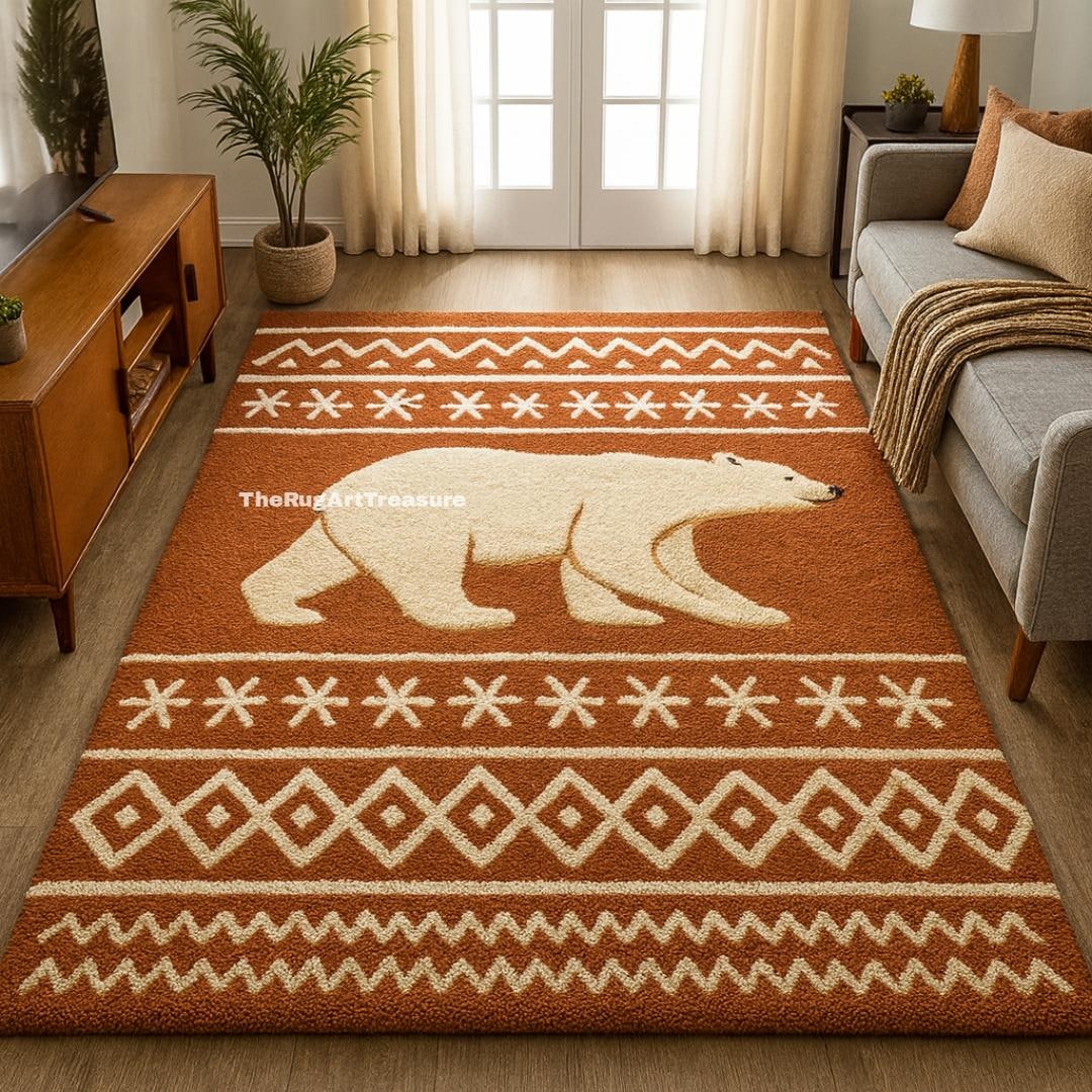 Hand-tufted Wool Polar Bear Rug | Rust Orange Nordic Decor - Etsy