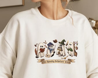 Cute Ghost Reading Book Sweatshirt, Cozy Halloween Pumpkin Spice Shirt, Spooky Season Fall Ghost Crewneck, Autumn Book Lover Gift