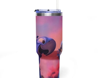 Rio Inspired Vacuum Thermal Tumbler - Insulated Stainless Steel Travel Mug, Y2K Aesthetic Tropical Bird Bottle