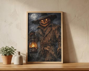 Scarecrow Poster Wall Art – Halloween Wall Art, Scarecrow Print, Autumn Farm Decor, Spooky Harvest Poster, Fall Gift