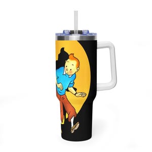 Tintin Inspired Vacuum Thermal Tumbler - Insulated Stainless Steel Travel Mug, Y2K Aesthetic Adventure Drink Bottle image 4