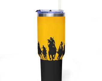 Wild West Cowboy Inspired Vacuum Thermal Tumbler - Insulated Stainless Steel Travel Mug, Y2K Aesthetic Outlaw Drink Bottle