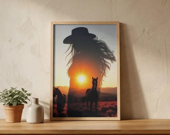 Cowgirl Poster Wall Art – Western Wall Art, Cowgirl Print, Wild West Decor, Cowboy Girl Poster, Rustic Western Gift