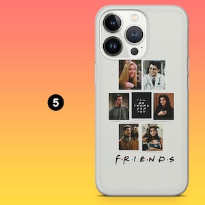 May include: A white phone case featuring a collage of images of the cast of the TV show "Friends." The case includes the show's logo and the phrase "I'll be there for you."
