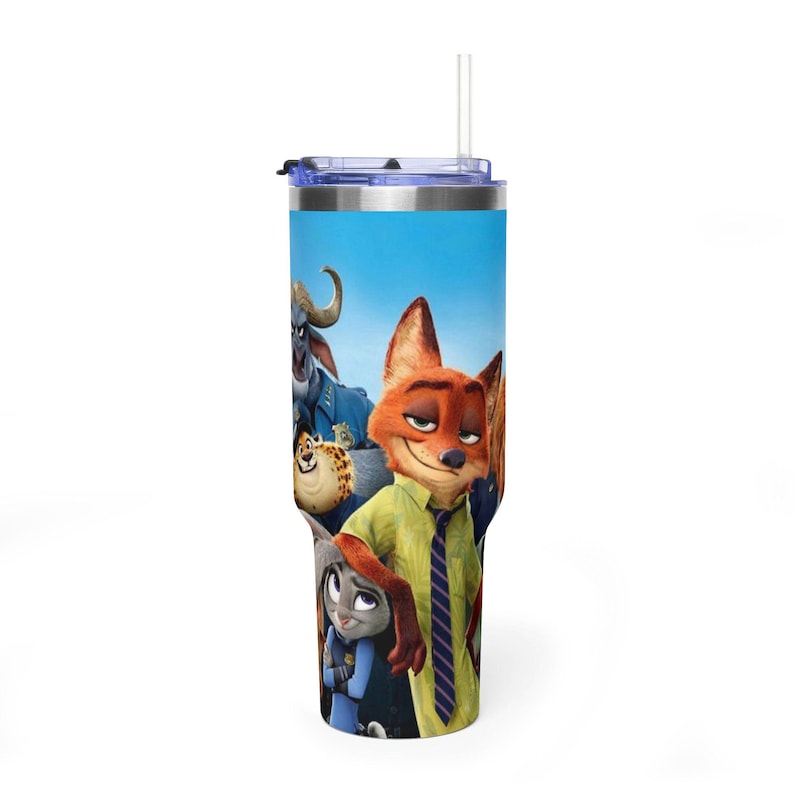 Zootopia Inspired Vacuum Thermal Tumbler - Insulated Stainless Steel Travel Mug, Y2K Aesthetic Cartoon Drink Bottle image 1