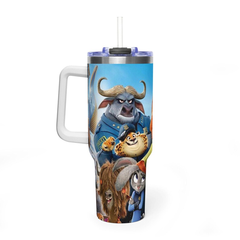 Zootopia Inspired Vacuum Thermal Tumbler - Insulated Stainless Steel Travel Mug, Y2K Aesthetic Cartoon Drink Bottle image 2
