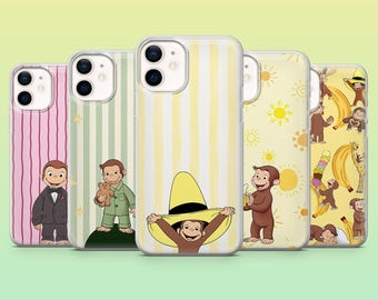 Curious George Phone Case Monkey Cartoon Cover for iPhone 18Pro, 17, 16, 15, 14, 13, 12, Samsung S26, S25, S24, A17, A57, Pixel 11, 10, 9A