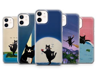 Cat And Wine Phone Case Funny Lifestyle Chic Cover for iPhone 18Pro, 17, 16, 15, 14, 13, 12, Samsung S26, S25, S24, A17, A57, Pixel 11, 10