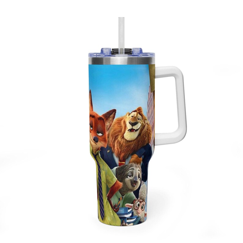 Zootopia Inspired Vacuum Thermal Tumbler - Insulated Stainless Steel Travel Mug, Y2K Aesthetic Cartoon Drink Bottle image 4