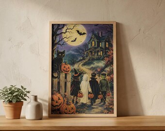 Vintage Halloween Poster Wall Art – Retro Halloween Print, Spooky Gothic Decor, Old Fashioned Halloween Art, Autumn Gift