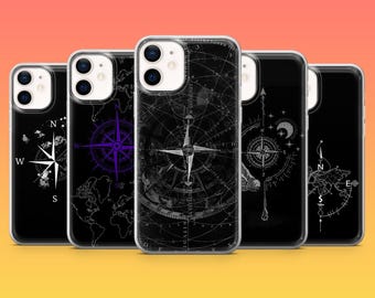Compass Phone Case Travel Minimal Direction Cover for iPhone 17Pro, 17, 16, 15, 14, 13, 12, Samsung S25 Fe, S24, A17, A56, Pixel 10, 9A, 8