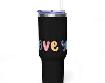 I Love You Vacuum Thermal Tumbler - Insulated Stainless Steel Travel Mug, Y2K Aesthetic Cute Romantic Drink Bottle