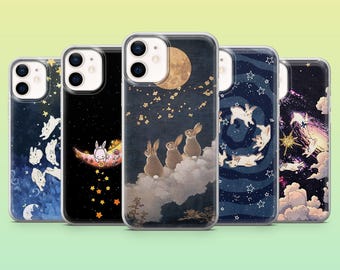 Celestial Bunnies Phone Case Grunge Star Cover for iPhone 18Pro, 17, 16, 15, 14, 13, 12, Samsung S26, S25, S24, A17, A57, Pixel 11, 10, 9A
