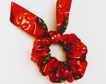 Red Bow scrunchie: Ponytail hair scrunchies, knotted bow scrunchy