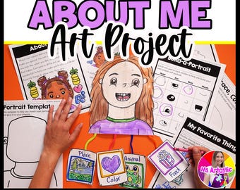 About Me Art Lesson, Kindergarten Self Portrait, Favorite Things Art Project, Homeschool PDF