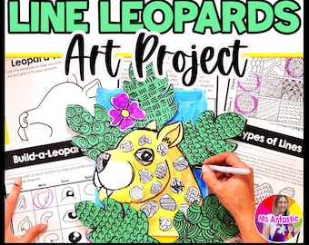 Leopard Art Lesson, Types of Lines Art Project, Grade 3 Elementary Art Activity, Jungle Animal Art, Homeschool PDF