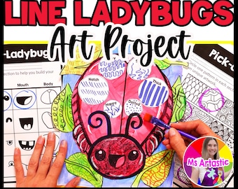 Ladybug Art Lesson, Types of Lines Art Project, Grade 2 Elementary Art Activity, Insect Art, Homeschool Art PDF