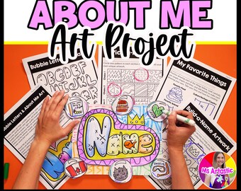 Bubble Letter Name Art Lesson Grade 3 3rd Grade About Me Back to School Meet the Teacher Homeschool PDF