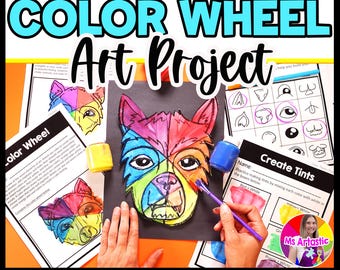 Color Wheel Wolf Art Lesson, Primary Secondary Tertiary Colors, Grade 4 Elementary Art, Homeschool PDF
