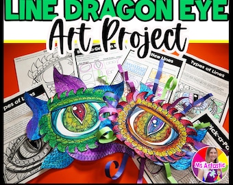 Dragon Eye Art Lesson, Types of Lines Art Project, Grade 5 Elementary Art Activity, Fantasy Art, Homeschool PDF