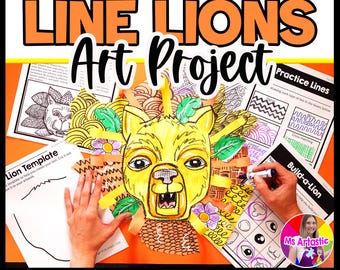 Lion Art Lesson, Types of Lines Art Project, Grade 4 Elementary Art Activity, Animal Art, Homeschool PDF