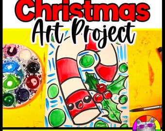 Christmas Candy Cane Art Lesson: Grades 2-5 (Digital Download) with Reading Comprehension and Writing Prompts
