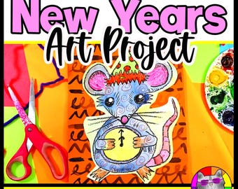 New Years Art Lesson, New Year Mouse Art Project, Winter Art Activity with Reading Comprehension & Writing (Grades 2–5)