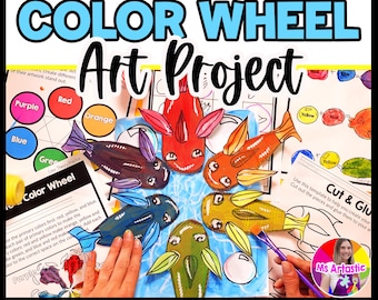Color Wheel Art Lesson, Primary Secondary Colors Fish Art Project, Grade 3 Elementary Art, Homeschool PDF