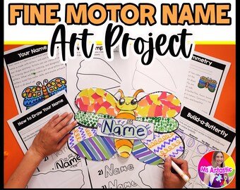 Butterfly Name Art Lesson, Kindergarten Fine Motor Art Project, Symmetry Activity, Homeschool PDF