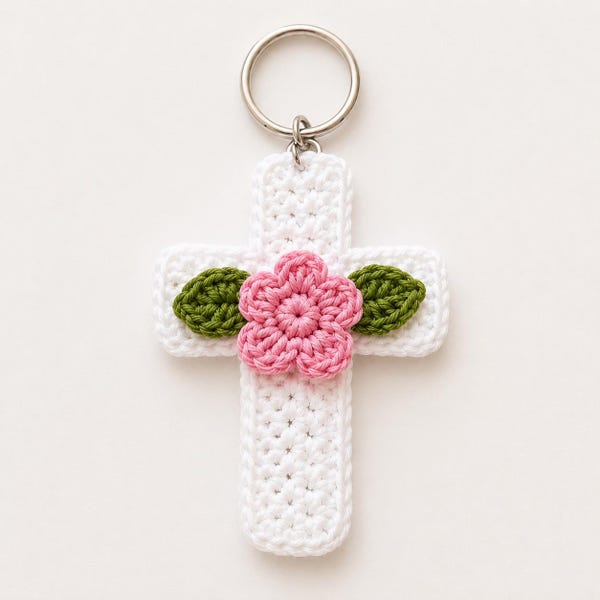 Patrón sencillo de llavero de cruz floral a crochet, regalo para el Día de la Madre (patrón en PDF), descarga instantánea.