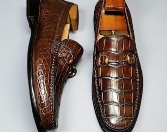 Echtes Krokodilleder Horsebit Loafer Braun Herren Slip-on SchuheUS