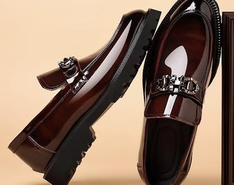 British Style Mens Slip on Loafers Patent Leather Elegant Wedding & Evening Party Shoes