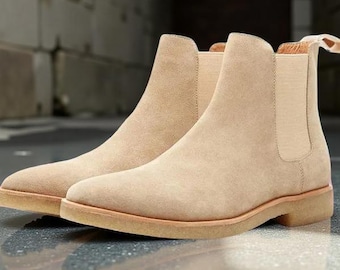 Botines Chelsea de ante auténtico hechos a mano para hombre