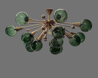 Mid-Century Modern Sputnik Chandelier home decor chandelier  green ball and brass