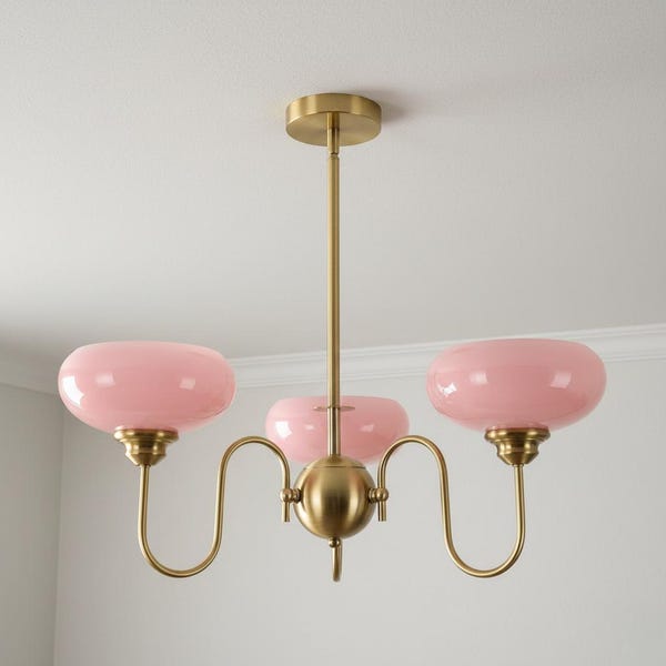Pink Globe Mid Century Modern Chandelier 3 Light Vintage Glass Pendant for Kids Room Decor Gift
