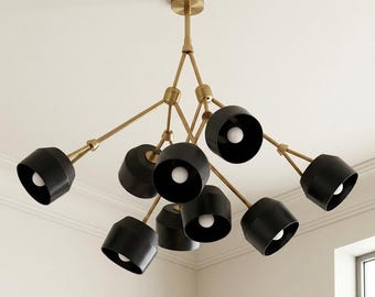 Lampadario italiano in ottone di metà secolo, stile Sputnik a 12 luci, lampadario a sospensione geometrico per sala da pranzo, camera da letto o ingresso.