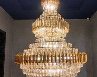 Handgjord kristallkrona guld modern justerbar design med kristall för vardagsrumsinredning