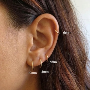 Pendientes de aro minimalistas finos de acero inoxidable – Conjunto de pendientes pequeños de 1,2 mm para cartílago, hélix y tragus – Regalo para ella