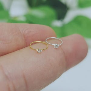 Tiny CZ Sterling Silver Nose Ring: 24G Delicate Cartilage, Tragus Hoop Earrings