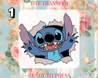 Stitch and Angel DTF Transfer: Blue Alien Cartoon Ready to Press