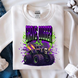 Grave Digger Monster Truck DTF Transfer: Skull Flame Truck Ready to Press
