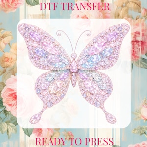 Faux Rhinestone Butterfly DTF Transfer: Colorful Butterfly Ready to Press
