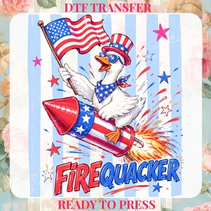 Firequacker Patriotic Goose DTF Transfer: American Flag Funny Goose Ready To Press