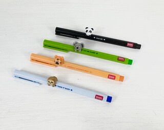 YnewL – 3 Penne Gel A Scatto Con Teste Di Animali (Leone, Panda, Bradipo) E Astuccio Panda, Inchiostro Nero 0,5 Mm
