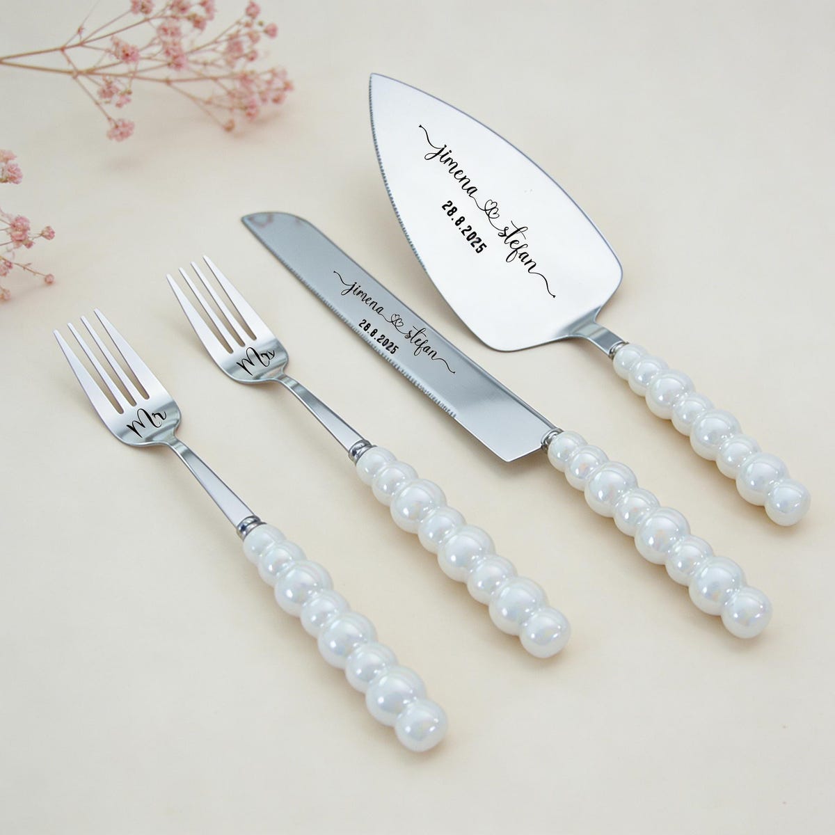 Personalized Wedding Cake Knife and Server Set,ceramic Pearl Handle Cake Cutting Set for Weddings,engagements,anniversaries,engagement Gifts - Etsy