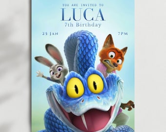 Zootopia Birthday Invitation | Editable Animal Theme Party (Canva Template)
