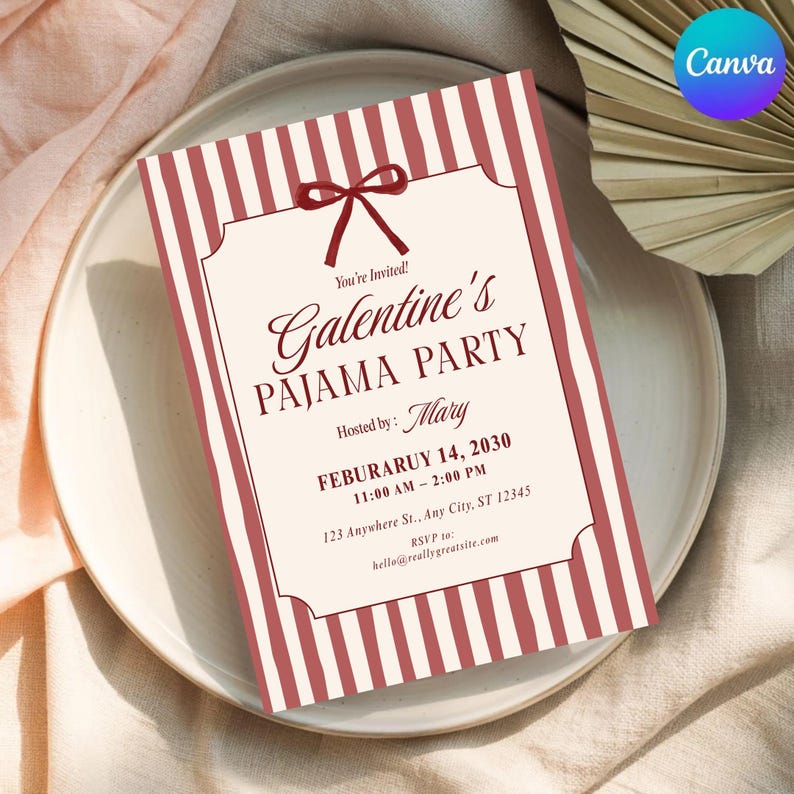 Galentines Pajama Party

Girls Night PJ Invitation

Editable Galentine Canva

Pink Sleepover Party Invite

Valentine's Day PJ Invite

Printable Girls Night In

Cute Eye Mask Invite

Fun Pajama Contest Invite

Minimal Red Stripe Invite

Digital Invite for Besties

Instant Download Galentine

Mobile PJ Party Invitation

Custom Galentine Sleepover
Galentine Invite

Pajama Party

Girls Night In

Sleepover Invite

Canva Template

Digital Download

PJ Party Invite

Valentines Party

Editable Evite
