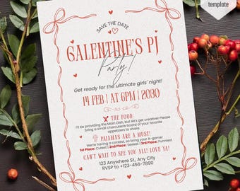 Galentine's Girls Night Einladung Party, rote Valentinstag Party Digital einladen, Pyjama-Party einladen, Galentine Evite, Mädchen Sleepover einladen